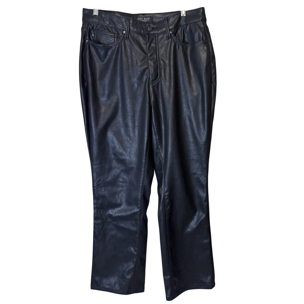 Judy Blue Jeans Womens 14W Black Straight Faux Leather High Rise Stretch Pants